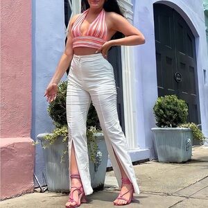 White Wide Leg Trendy Pants